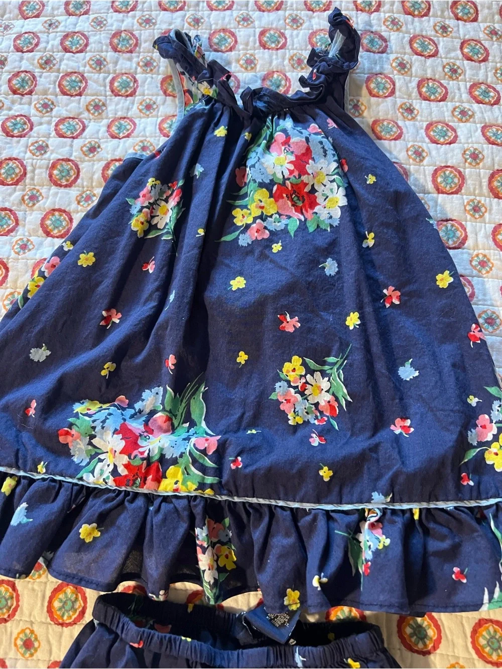 Ralph Lauren Navy Floral Dress Bloomer set size 12 months baby girl
